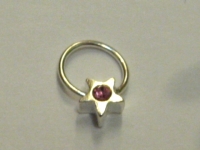 Piercing, silber mit Stern und rosa Stein